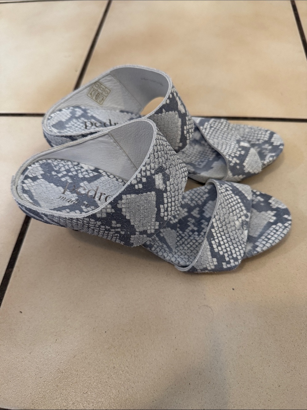 Pedro Garcia Gray and White Snake-Print Slide Sandals